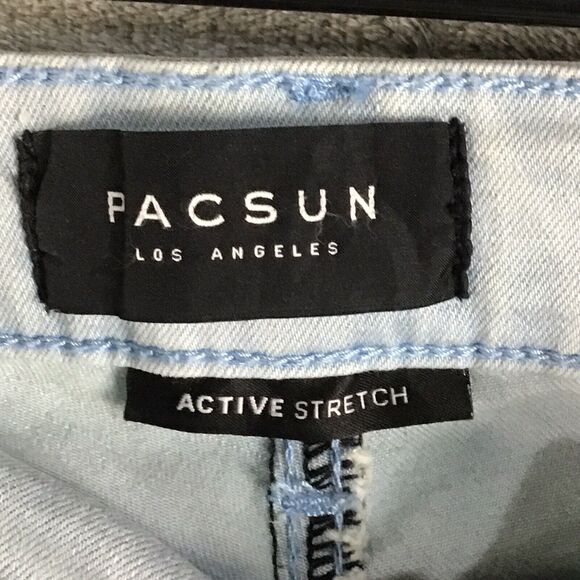 PacSun Men’s 30x32 Light Blue Skinny Jeans – Distressed Raw Hem, Active Stretch - Picture 4 of 11